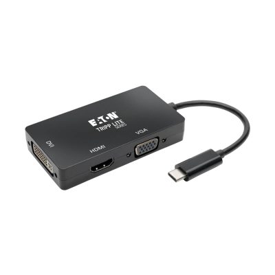 Tripp Lite U444-06N-HDV4KB USB-C Multiport Adapter (M/3xF) – 4K HDMI, DVI, VGA, HDCP, Black