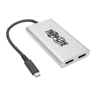 Tripp Lite MTB3-002-DP Dual-Monitor Thunderbolt 3 to DisplayPort Adapter – 4K/5K @ 60 Hz, M/2xF, 4:4:4, Silver