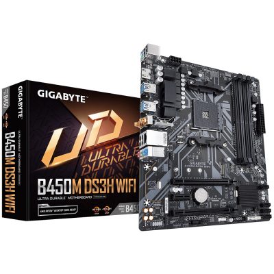 GIGABYTE B450M DS3H WIFI Motherboard – Supports AMD Series 5000 CPUs, up to 3600MHz DDR4 (OC), 1xPCIe M.2, WIFI 802.11ac, GbE L