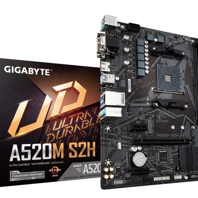 GIGABYTE A520M S2H Motherboard – Supports AMD Ryzen 5000 Series AM4 CPUs, 4+3 Phases Pure Digital VRM, up to 5100MHz DDR4 (OC),