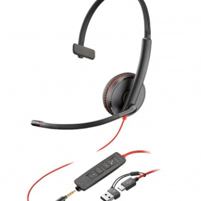 Poly Blackwire 3215 Monaural USB-C Headset +3.5mm Plug +USB-C/A Adapter (Bulk)